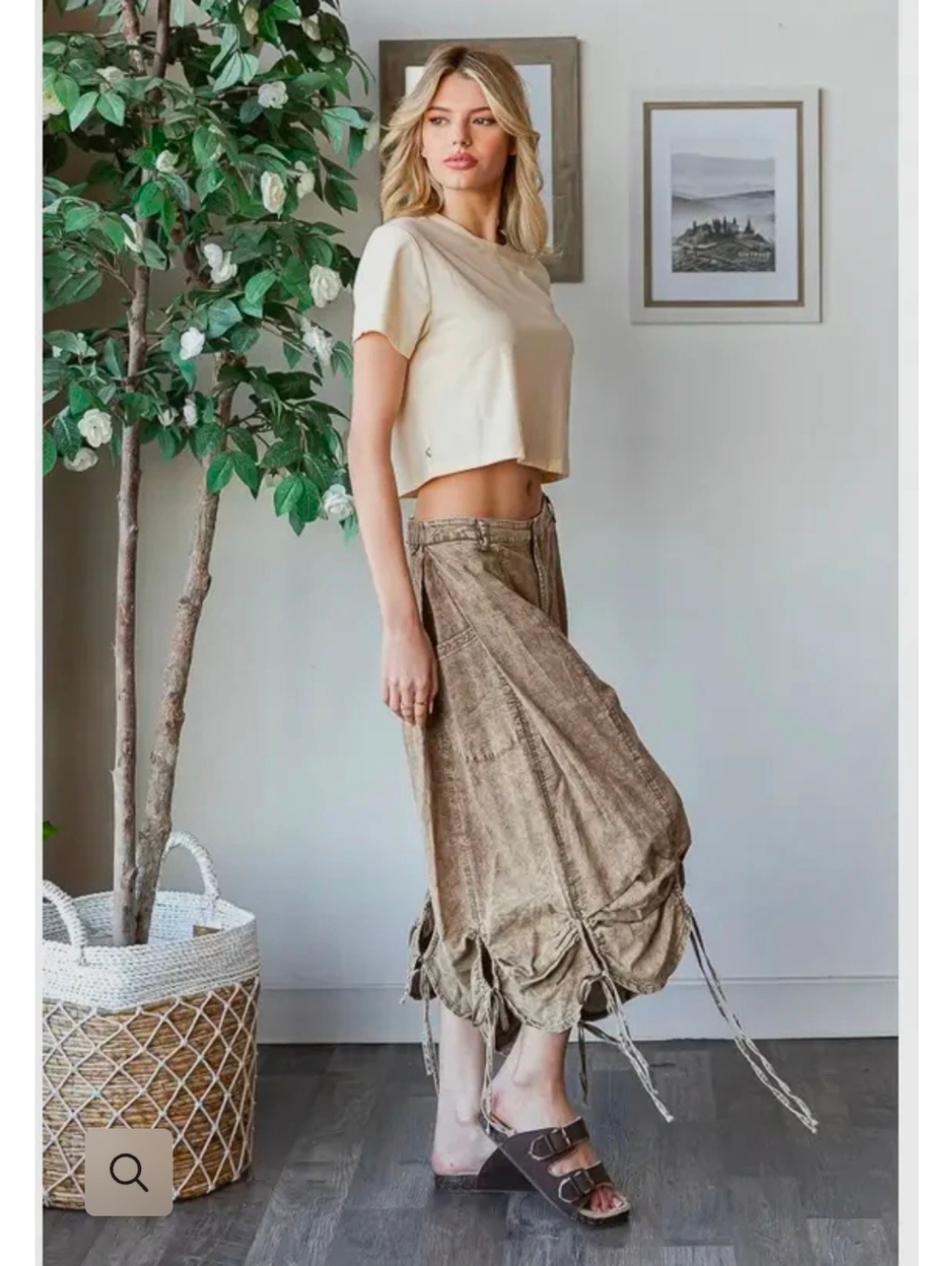 NEW!! Oli And Hali Cinched Hem Wide-Leg Crop Pants in Brown, Sz XL - Picture 7 of 7
